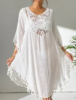 Women's Mini Dress White Dress Lace Dress Shirt Dress Summer Dress Streetwear Basic Casual Vacation Street Holiday Regular Fit 3/4 Length Sleeve Crew Neck Black White Blue Orange Summer
