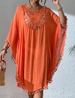 Women's Mini Dress White Dress Lace Dress Shirt Dress Summer Dress Streetwear Basic Casual Vacation Street Holiday Regular Fit 3/4 Length Sleeve Crew Neck Black White Blue Orange Summer