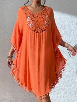 Women's Mini Dress White Dress Lace Dress Shirt Dress Summer Dress Streetwear Basic Casual Vacation Street Holiday Regular Fit 3/4 Length Sleeve Crew Neck Black White Blue Orange Summer