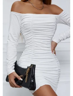 Women's Mini Dress White Dress Graduation Dress Bodycon Fashion Modern Vacation Birthday Graduation Regular Fit Plain Long Sleeve Off Shoulder Black White Wine Red Summer