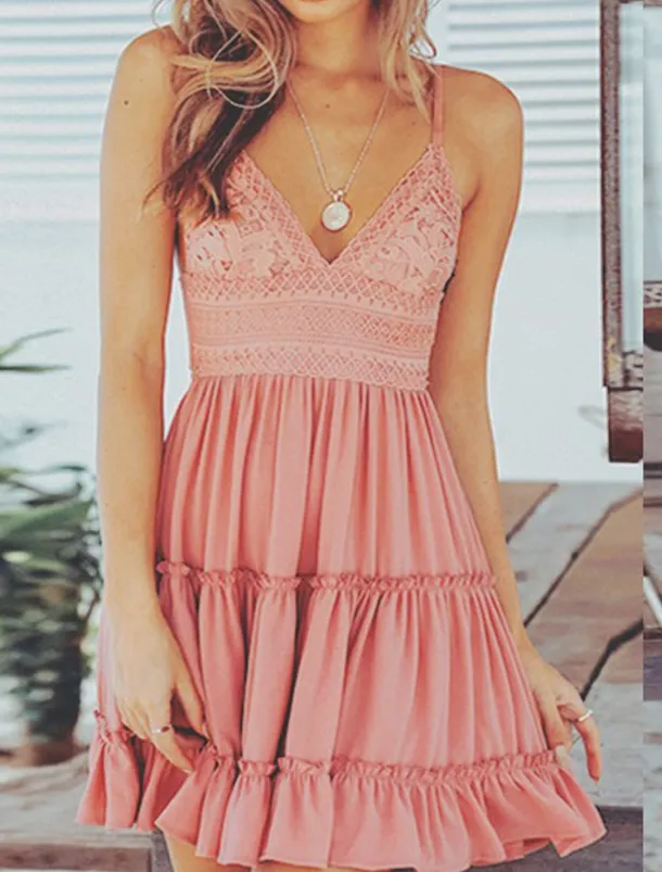 Women's Mini Dress White Dress Graduation Dress Lace Dress Casual Dress Streetwear Sexy Vacation Street Holiday Loose Fit Sleeveless Strap White Pink Summer