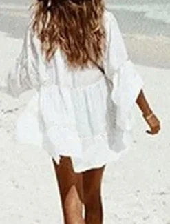 Women's Mini Dress White Dress Lace Dress Shirt Dress Casual Dress Streetwear Vacation Street Holiday Loose Fit Long Sleeve Shirt Collar White Summer Spring