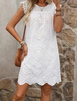 Women's Mini Dress White Dress Casual Dress Elegant Stylish Casual Vacation Casual Daily Regular Fit Plain Sleeveless Crew Neck White Summer