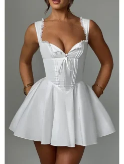 Women's Mini Dress White Dress Graduation Dress Slip Dress Fashion Birthday Graduation Date Regular Fit Plain Sleeveless Spaghetti Strap Black White Yellow Blue Summer