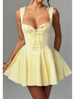 Women's Mini Dress White Dress Graduation Dress Slip Dress Fashion Birthday Graduation Date Regular Fit Plain Sleeveless Spaghetti Strap Black White Yellow Blue Summer