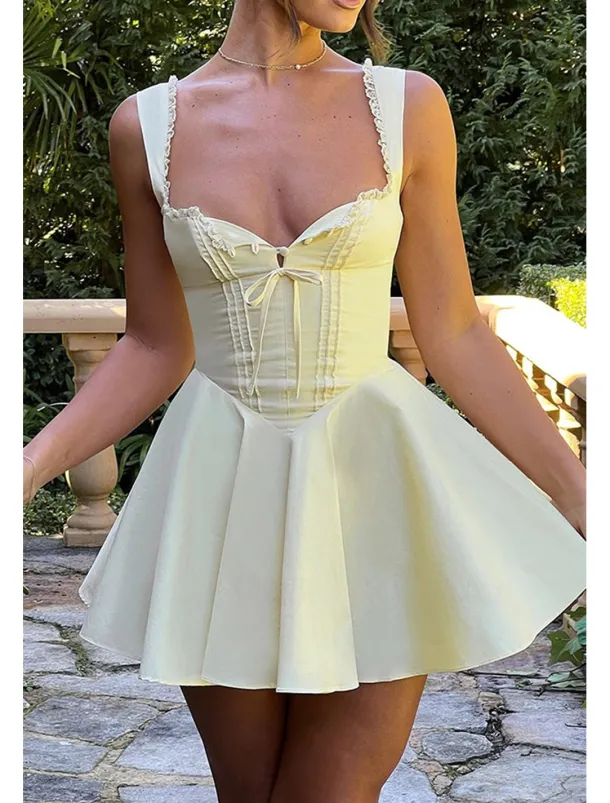 Women's Mini Dress White Dress Graduation Dress Slip Dress Fashion Birthday Graduation Date Regular Fit Plain Sleeveless Spaghetti Strap Black White Yellow Blue Summer