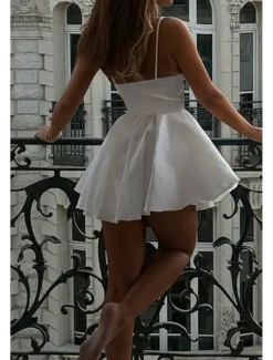 Women's Mini Dress White Dress Graduation Dress Homecoming Dress Fashion Graduation Date Going out Regular Fit Plain Sleeveless Deep V White Summer
