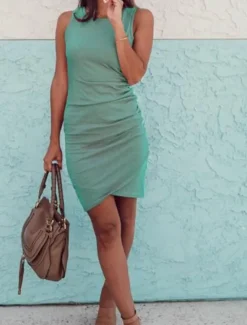 Women's Mini Dress Wrap Dress T Shirt Dress Tee Dress Solid Color Bodycon Dress Off The Shoulder Dress Casual Vacation Casual Daily Regular Fit Graphic Sleeveless Crew Neck