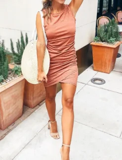 Women's Mini Dress Wrap Dress T Shirt Dress Tee Dress Solid Color Bodycon Dress Off The Shoulder Dress Casual Vacation Casual Daily Regular Fit Graphic Sleeveless Crew Neck