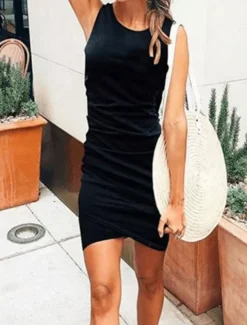 Women's Mini Dress Wrap Dress T Shirt Dress Tee Dress Solid Color Bodycon Dress Off The Shoulder Dress Casual Vacation Casual Daily Regular Fit Graphic Sleeveless Crew Neck