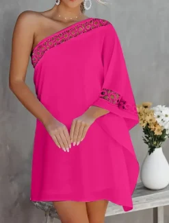 Women's Mini Dress Wrap Dress Bodycon Dress Off The Shoulder Dress Strapless Dress Vacation Casual Vacation Daily Regular Fit Plain Long Sleeve One Shoulder Black White Pink Summer