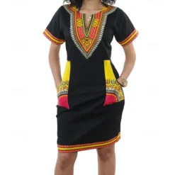 Women's Modern African Outfits African Print Dashiki Carnival Masquerade Graphic Adults Dress Party, Festival