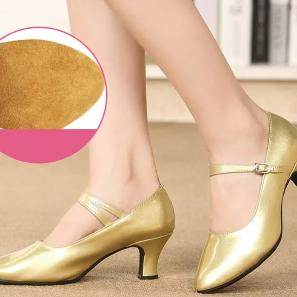 Women's Modern Shoes Dance Shoes Practice Ballroom Dance Waltz Comfort Shoes Softer Heel Buckle Thick Heel Closed Toe Buckle Adults' Silver Black Dark Red