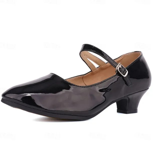 Women's Modern Shoes Dance Shoes Practice Ballroom Dance Waltz Comfort Shoes Softer Heel Buckle Thick Heel Closed Toe Buckle Adults' Silver Black Dark Red