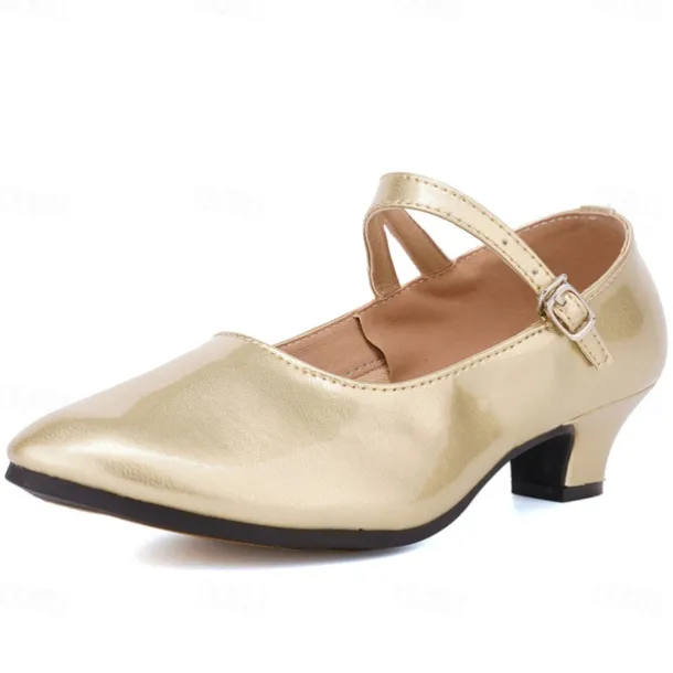 Women's Modern Shoes Dance Shoes Practice Ballroom Dance Waltz Comfort Shoes Softer Heel Buckle Thick Heel Closed Toe Buckle Adults' Silver Black Dark Red