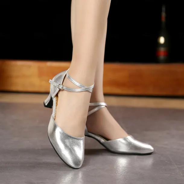 Women's Modern Shoes Performance Party Evening Square Dance Heel Cuban Heel Buckle Adults' Black Silver Dark Red