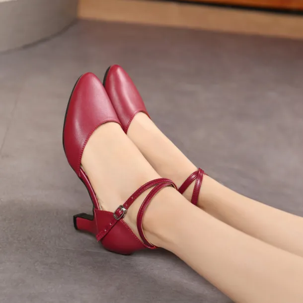 Women's Modern Shoes Performance Party Evening Square Dance Heel Cuban Heel Buckle Adults' Black Silver Dark Red