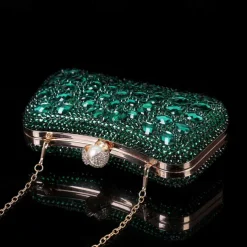 Women's Multicolor Crystal Evening Clutch – Luxury Rhinestone Handbag with Pearl Clasp and Chain Strap for Gala, Wedding, and Formal Events