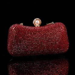 Women's Multicolor Crystal Evening Clutch – Luxury Rhinestone Handbag with Pearl Clasp and Chain Strap for Gala, Wedding, and Formal Events