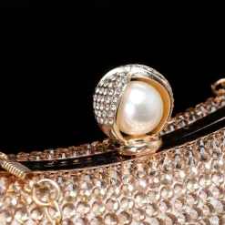 Women's Multicolor Crystal Evening Clutch – Luxury Rhinestone Handbag with Pearl Clasp and Chain Strap for Gala, Wedding, and Formal Events