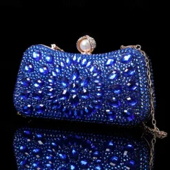 Women's Multicolor Crystal Evening Clutch – Luxury Rhinestone Handbag with Pearl Clasp and Chain Strap for Gala, Wedding, and Formal Events