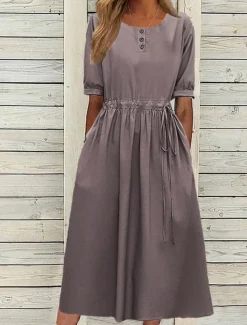 Women's Navy Blue Blue Light Purple Summer Spring Fall Midi Dress Casual Dress Swing Dress Basic Modern Casual Outdoor Daily Loose Fit Plain Crew Neck