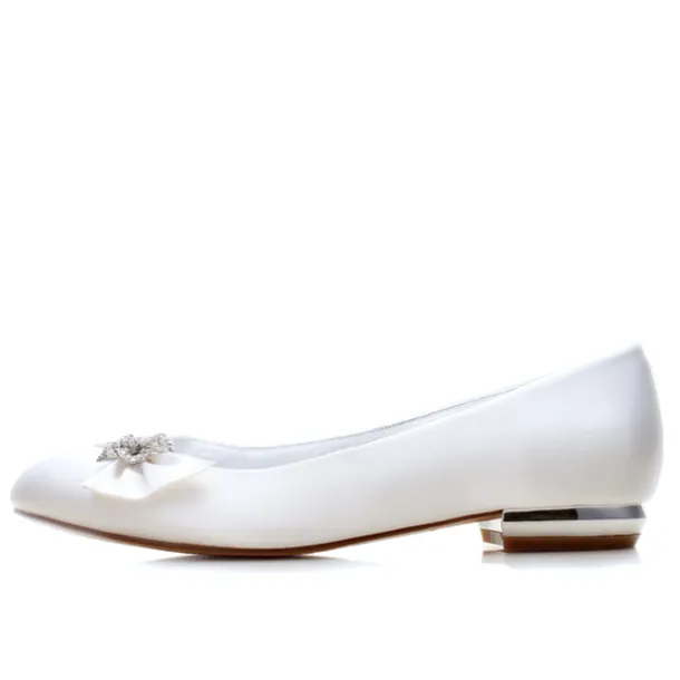 Women's Navy Satin Ballet Flats with Rhinestone Floral Embellishment - Elegant Wedding or Evening Shoes