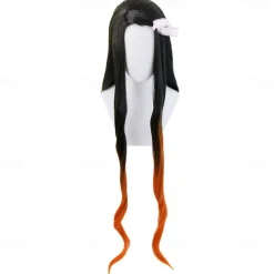 Women's Nezuko Cosplay Wig Long Black Gradient Orange Wave Hair Halloween Wigs