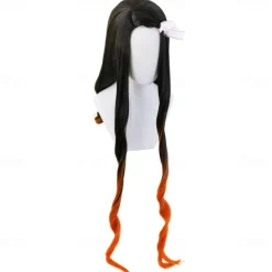 Women's Nezuko Cosplay Wig Long Black Gradient Orange Wave Hair Halloween Wigs