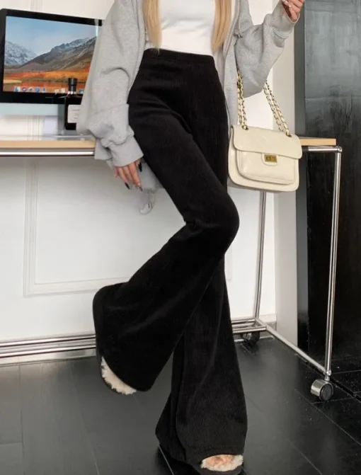 Women's Normal Bell Bottom Fashion Classic Style Full Length High Waist Solid Color Patchwork Comfy Breathability Micro-elastic Black Apricot Coffee Spring & Fall Regular Fit