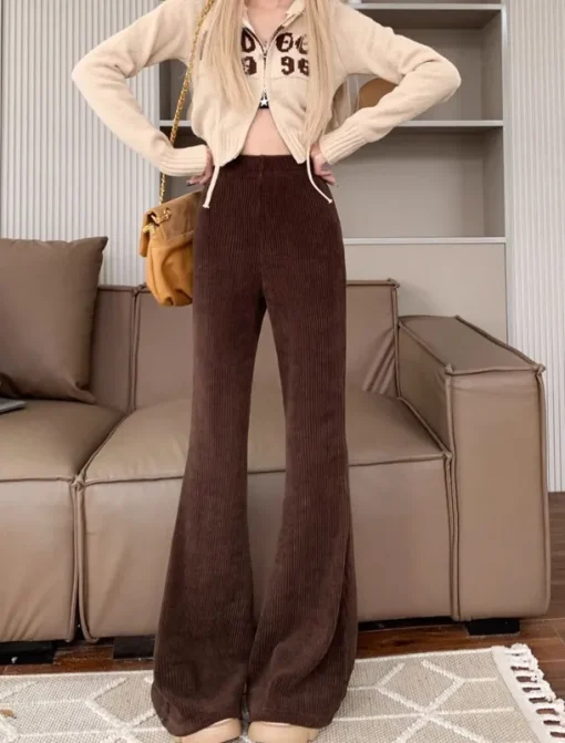 Women's Normal Bell Bottom Fashion Classic Style Full Length High Waist Solid Color Patchwork Comfy Breathability Micro-elastic Black Apricot Coffee Spring & Fall Regular Fit