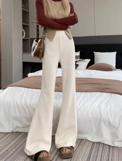 Women's Normal Bell Bottom Fashion Classic Style Full Length High Waist Solid Color Patchwork Comfy Breathability Micro-elastic Black Apricot Coffee Spring & Fall Regular Fit