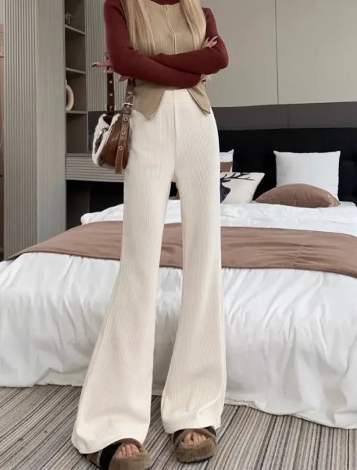 Women's Normal Bell Bottom Fashion Classic Style Full Length High Waist Solid Color Patchwork Comfy Breathability Micro-elastic Black Apricot Coffee Spring & Fall Regular Fit