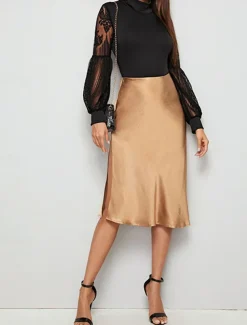 Women's Normal Bodysuit Elegant Solid Color Long Sleeve Lantern Sleeve Stand Collar Lace High Waist Work Street Regular Fit Black Fall