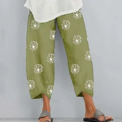 Women's Normal Cotton Linen Pants Chinos Slacks Basic Casual / Sporty Ankle-Length Mid Waist Graphic Prints Dandelion Pocket Baggy Print Comfort Inelastic Daily Weekend Gray Green Black Red Blue