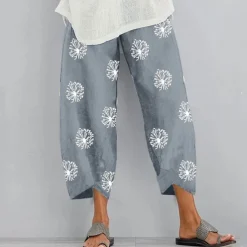 Women's Normal Cotton Linen Pants Chinos Slacks Basic Casual / Sporty Ankle-Length Mid Waist Graphic Prints Dandelion Pocket Baggy Print Comfort Inelastic Daily Weekend Gray Green Black Red Blue