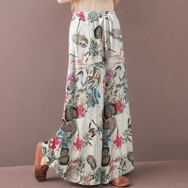 Women's Normal Culottes Wide Leg Wide Leg Pants Trousers Fashion Full Length Mid Waist Flower / Floral Side Pockets Baggy High Cut Comfort Inelastic Casual Weekend Yellow Red Deep Blue Summer Spring