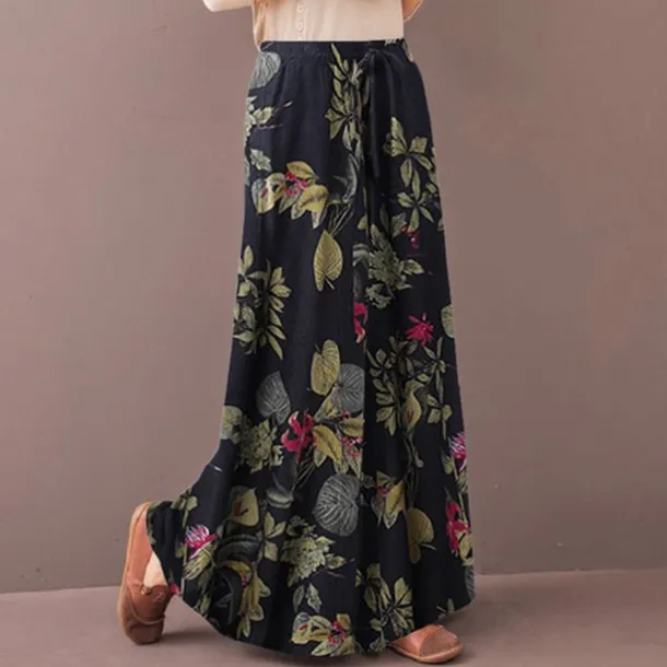 Women's Normal Culottes Wide Leg Wide Leg Pants Trousers Fashion Full Length Mid Waist Flower / Floral Side Pockets Baggy High Cut Comfort Inelastic Casual Weekend Yellow Red Deep Blue Summer Spring