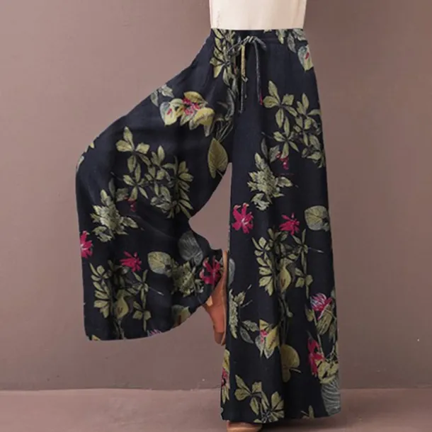 Women's Normal Culottes Wide Leg Wide Leg Pants Trousers Fashion Full Length Mid Waist Flower / Floral Side Pockets Baggy High Cut Comfort Inelastic Casual Weekend Yellow Red Deep Blue Summer Spring