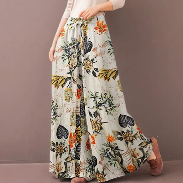 Women's Normal Culottes Wide Leg Wide Leg Pants Trousers Fashion Full Length Mid Waist Flower / Floral Side Pockets Baggy High Cut Comfort Inelastic Casual Weekend Yellow Red Deep Blue Summer Spring