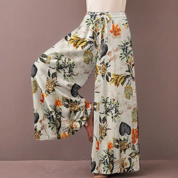 Women's Normal Culottes Wide Leg Wide Leg Pants Trousers Fashion Full Length Mid Waist Flower / Floral Side Pockets Baggy High Cut Comfort Inelastic Casual Weekend Yellow Red Deep Blue Summer Spring