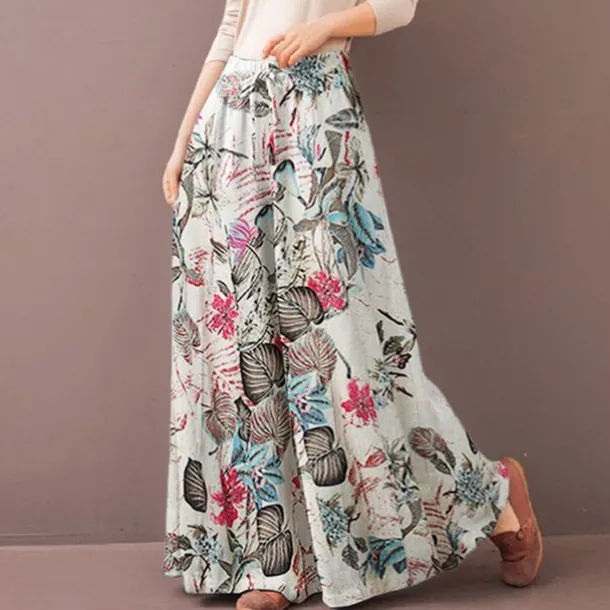 Women's Normal Culottes Wide Leg Wide Leg Pants Trousers Fashion Full Length Mid Waist Flower / Floral Side Pockets Baggy High Cut Comfort Inelastic Casual Weekend Yellow Red Deep Blue Summer Spring