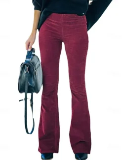 Women's Normal Dress Pants Bootcut Pants Trousers Fashion Full Length Medium Waist Plain Vintage Style Classic Basic Outdoor Micro-elastic Casual Weekend claret Black Pink Green Regular Fit