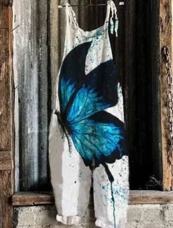 Women's Normal Dungarees Jumpsuit Streetwear Floral Sleeveless U Neck Pocket Print Street Daily Regular Fit Black White Blue Summer