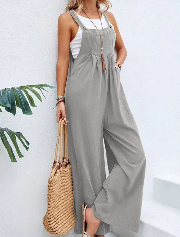 Women's Normal Dungarees Overall Streetwear Solid Color Sleeveless Square Neck Buttons Pocket Street Daily Regular Fit Black Pink Wine Summer