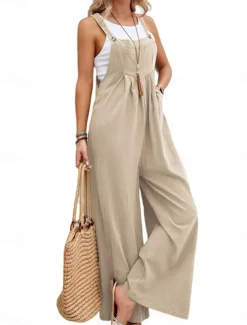 Women's Normal Dungarees Overall Streetwear Solid Color Sleeveless Square Neck Buttons Pocket Street Daily Regular Fit Black Pink Wine Summer