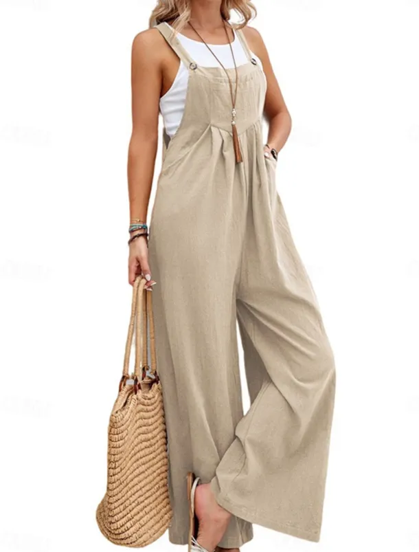 Women's Normal Dungarees Overall Streetwear Solid Color Sleeveless Square Neck Buttons Pocket Street Daily Regular Fit Black Pink Wine Summer