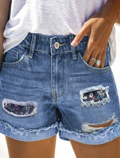 Women's Normal Jeans Streetwear Casual Daily Short Medium Waist Graphic Zipper Pocket Quick Dry Breathability Micro-elastic Outdoor Office / Career White Blue Summer Regular Fit