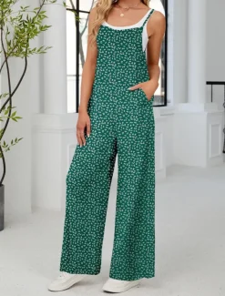 Women's Normal Jumpsuit Active Floral Sleeveless Wide Leg Round Neck Pocket High Waist Vacation Daily Regular Fit Yellow Pink Army Green Summer