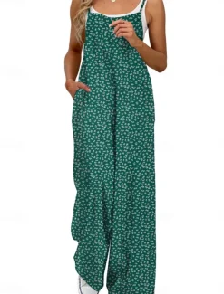 Women's Normal Jumpsuit Active Floral Sleeveless Wide Leg Round Neck Pocket High Waist Vacation Daily Regular Fit Yellow Pink Army Green Summer